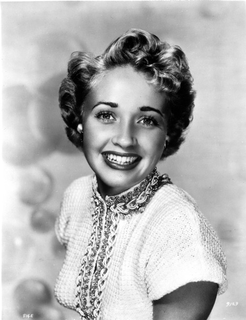 Jane Powell Portrait in White Knitted Short Sleeve Dress with Beaded Collar and Neckline Photo Print - Item # VARCEL703242