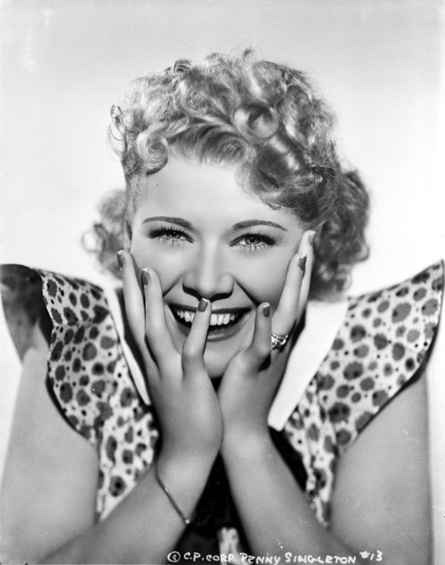 Penny Singleton smiling with Hands on Face in polka dot Dress Portrait with White Background Photo Print - Item # VARCEL704579