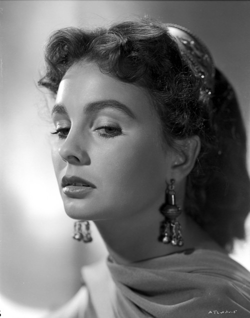 Jean Simmons Close Up Portrait in Sheer Silk Scarf and Dangling Fringe Earrings Photo Print - Item # VARCEL704674