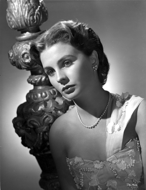 Jean Simmons Portrait in White Single Strap Embroidered Silk Dress and Pearl Necklace Photo Print - Item # VARCEL704655