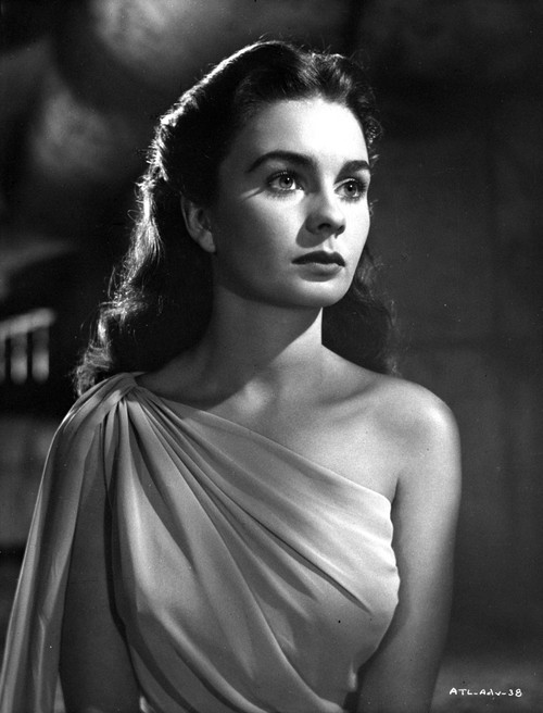 Jean Simmons Portrait in White One Shoulder Draped Silk Dress Photo Print - Item # VARCEL704682