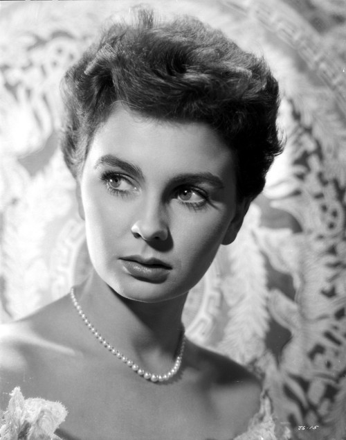 Jean Simmons Portrait in White Ruffled Shoulder Dress and Pearl Necklace Photo Print - Item # VARCEL704691