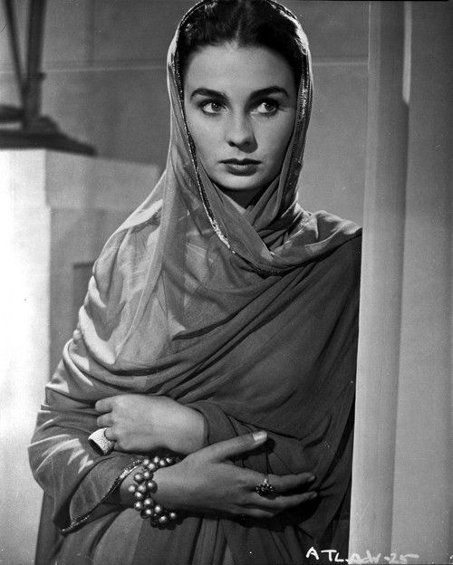 Jean Simmons Portrait in Grey Long Sleeve Dress and Sheer Shawl with Pearl Wristband Photo Print - Item # VARCEL704706