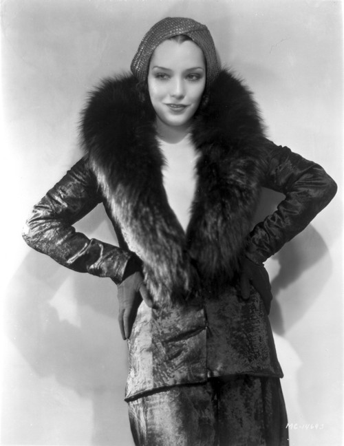 Lupe Velez smiling in Black Leather Jacket with Fur Collar Photo Print - Item # VARCEL705335