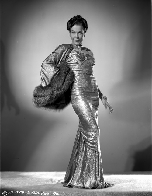 Joan Woodbury wearing a Long Gown with a Muffler with Fur Photo Print - Item # VARCEL705733