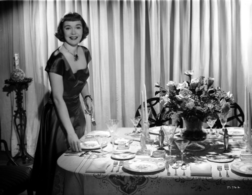 Jane Wyman Posed in Black Short Sleeve Square-Neck Silk Dress Photo Print - Item # VARCEL705870