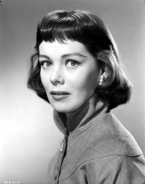 Phyllis Kirk Posed wearing Coat in Gray scale Portrait Photo Print - Item # VARCEL706153