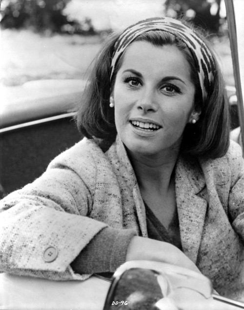 Stefanie Powers smiling in Black and White Portrait wearing Coat Photo Print - Item # VARCEL707267