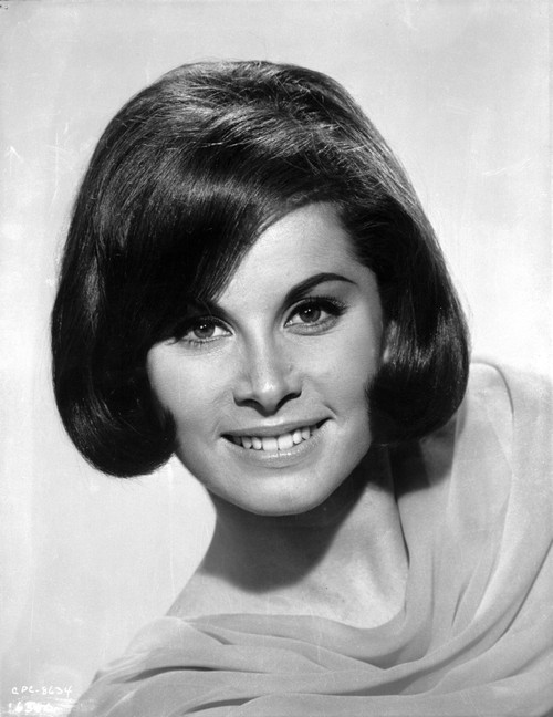 Stefanie Powers smiling in Black and White Close Up Portrait wearing Silk Dress Photo Print - Item # VARCEL707265