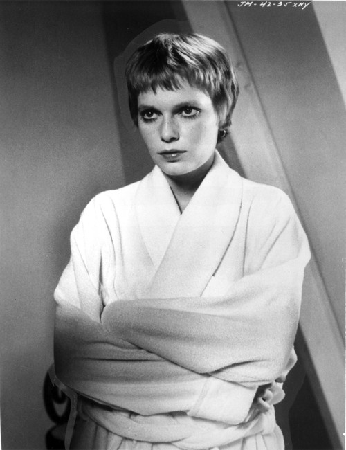 Mia Farrow Portrait wearing White Robe Photo Print - Item # VARCEL707777