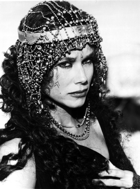 Barbara Hershey Pose wearing Metal Headdress in Black and White Portrait Photo Print - Item # VARCEL707792