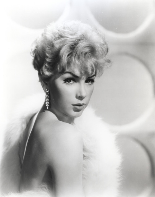 Stella Stevens Showing Shoulder Pose with Feather Scarf in Black and White Portrait Photo Print - Item # VARCEL707854