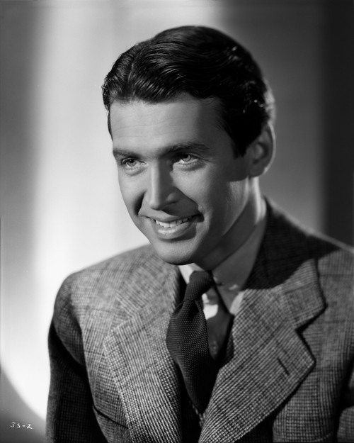 James Stewart Portrait Smiling in Grey Ribbed Linen Suit and Silk Necktie with White Shirt Photo Print - Item # VARCEL707871