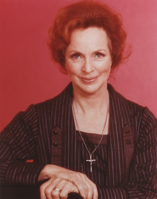 Beatrice Straight smiling Portrait in Black Stirped Linen Suit Dress Photo Print - Item # VARCEL707993