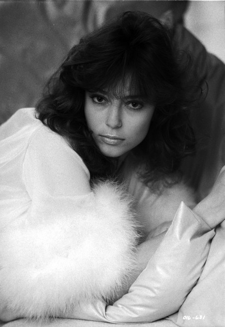 Rachel Ward Leaning on Couch with Fur Scarf Black and White Portrait Photo Print - Item # VARCEL708182
