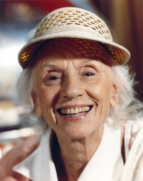 Jessica Tandy Portrait in White Strawhat and White Collar Shirt Photo Print - Item # VARCEL708259