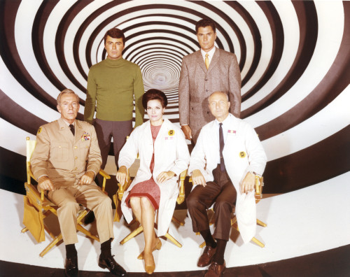 Time Tunnel Group Portrait in Black and White Swirl Background Photo Print - Item # VARCEL708883