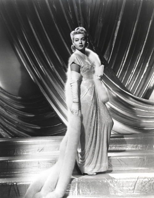 Lana Turner Portrait in White Dress with Furry Scarf Photo Print - Item # VARCEL709063