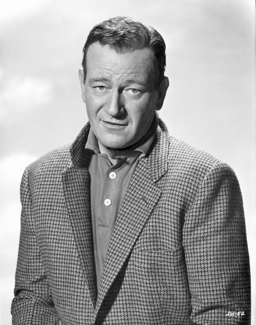 John Wayne in suit with popped collar Photo Portrait in Black and White Photo Print - Item # VARCEL709256