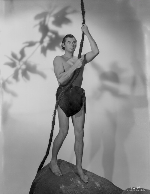 Johnny Weissmuller Holding on a Rope Swing in a Classic Movie Scene Photo Print - Item # VARCEL709312