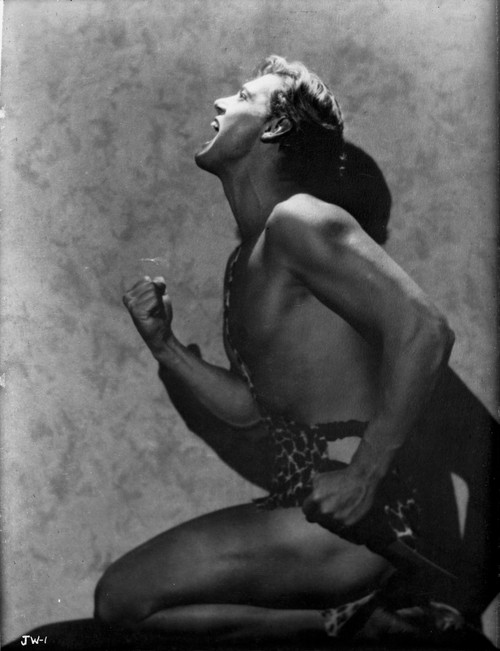 Johnny Weissmuller Kneeling and Shouting in a Portrait Photo Print - Item # VARCEL709317
