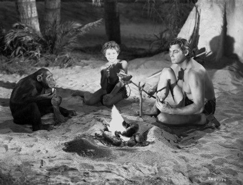 Johnny Weissmuller Grilling Their Food in a Classic Movie Scene Photo Print - Item # VARCEL709371