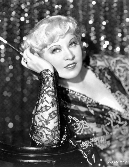 Mae West Leaning in Black Dress with Head Leaning on Hand Photo Print - Item # VARCEL709644