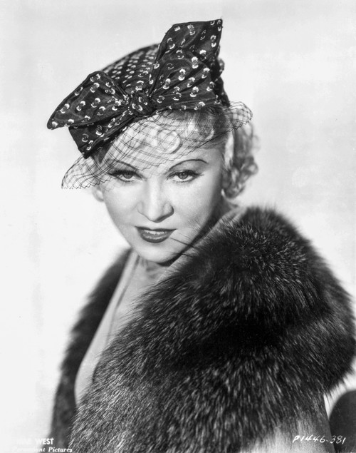 Mae West smiling in Black Fur Coat with polka dot Hat Photo Print - Item # VARCEL709684