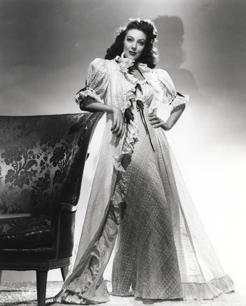 Loretta Young White Long Gown with Balloon Sleeves Photo Print - Item # VARCEL710043