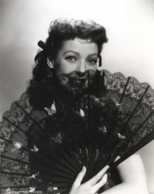 Loretta Young Lady Hiding Black Fan Photo Print - Item # VARCEL710041