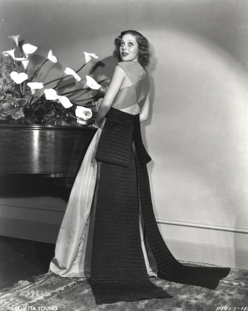 Loretta Young Long Gown with Black Long Ribbon Photo Print - Item # VARCEL710044