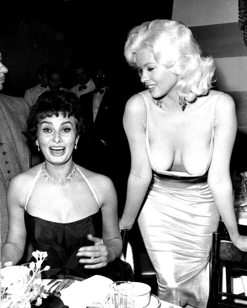 Sophia Loren and Jayne Mansfield in a restaurant Photo Print - Item # VARGLP383584
