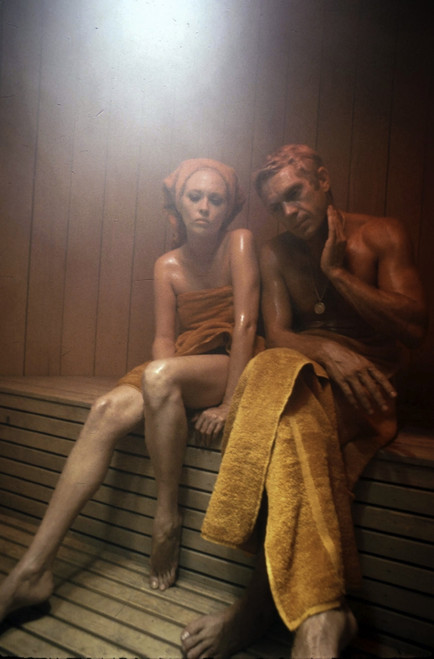 Faye Dunaway and Steve McQueen in a sauna Photo Print - Item # VARGLP386058