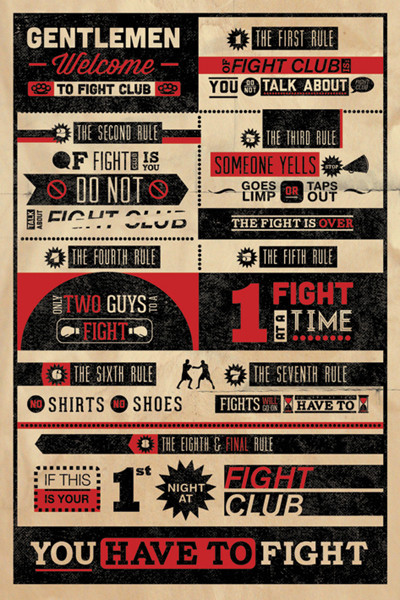 Fight Club Py Rules 11 X 17 Card Poster Print