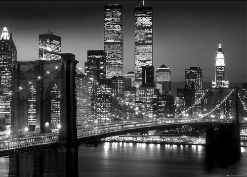 New York Brooklyn Bridge Night Poster Print