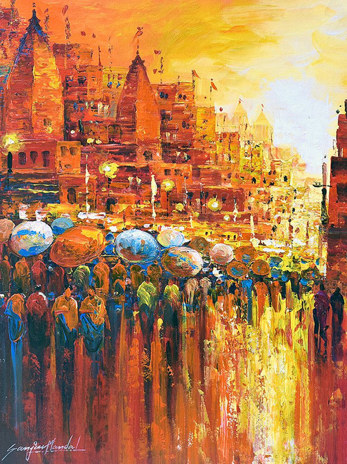 Varanasi Ganga Ghat Indian Painting  CPL5301 Poster Print - Inhouse Artist Tradelink