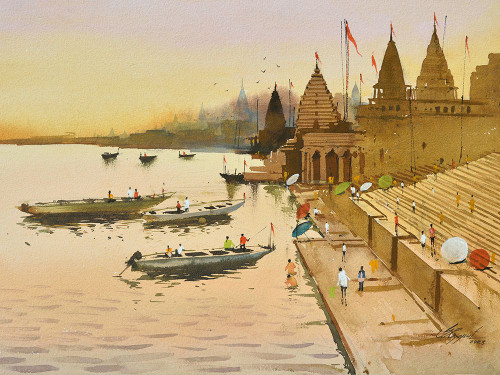 Varanasi Ganga Ghat Indian Painting  CPL5301 Poster Print - Inhouse Artist Tradelink