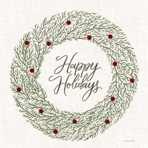 Happy Holidays Embroidery Wreath Poster Print - Cindy Jacobs