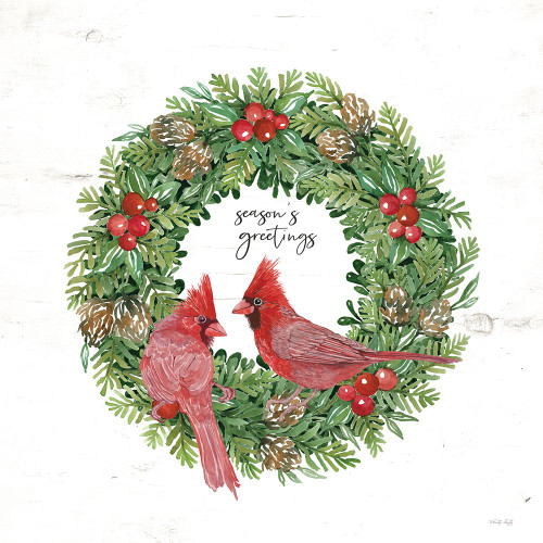 Seasons Greetings Cardinal Wreath Poster Print - Cindy Jacobs
