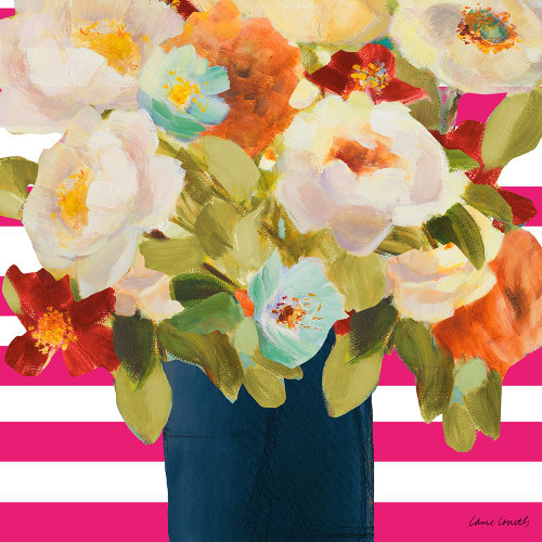 Flowers on Pink Stripes II Poster Print - Lanie Loreth