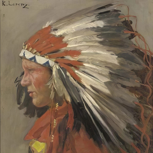 Profile of an Indian Chief with Head dress Poster Print - Richard Lorenz
