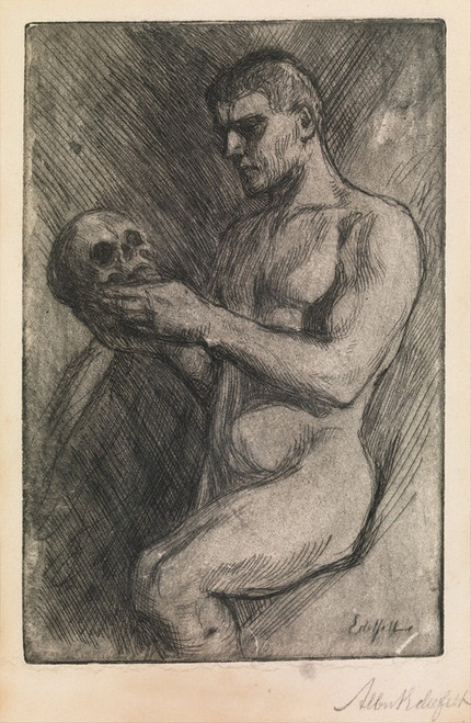 Naked man and skull  Poster Print by Albert Edelfelt