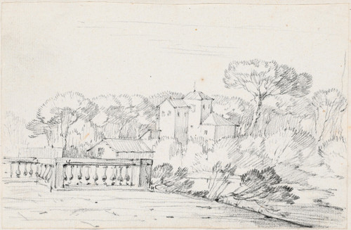 Terrace by a River with a Villa and Trees Beyond  Poster Print by Joseph-Marie Vien