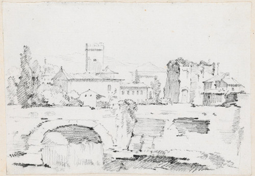 An Italian Town with a Stone Bridge and a Waterfall  Poster Print by Joseph-Marie Vien