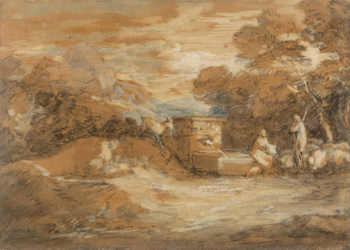 Mountain Landscape with Figures, Sheep and Fountain Poster Print by Thomas Gainsborough