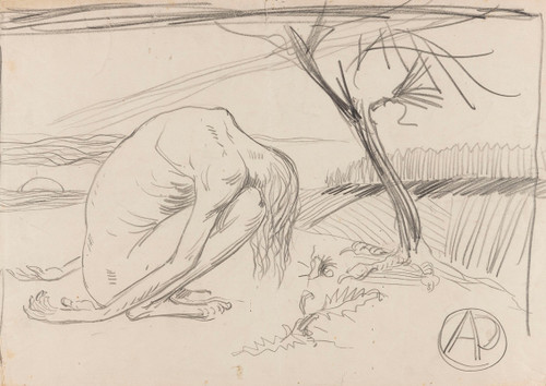 Hunched figure in a fantastic landscape  Poster Print by Stanis≈Çaw Ignacy Witkiewicz