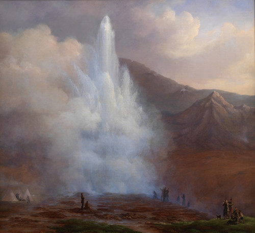 The Eruption of the Great Geyser in Iceland in 1834  Poster Print by Friedrich Theodore Kloss