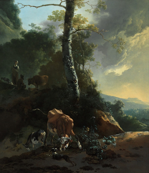 Landscape with enraged ox Poster Print by Adam Pynacker