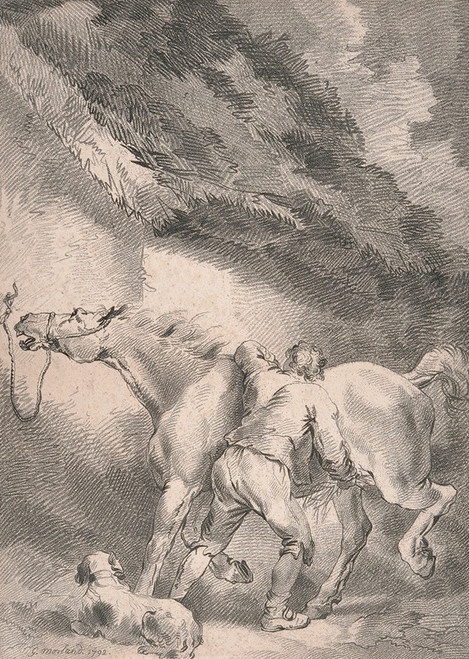 Groom rubbing down a horse Poster Print by George Morland