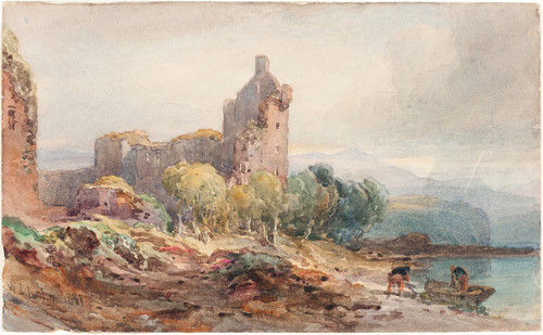 A Ruined Castle on a Lake  Poster Print by William Leighton Leitch